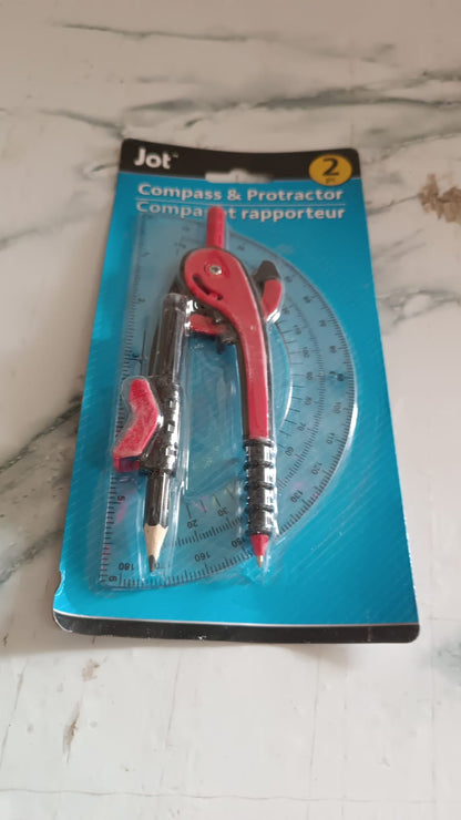 2 Pc Geometry Set – Built-in Pencil Grip + Transparent Plastic Protractor – School Geometry Tools Kit Your Brand