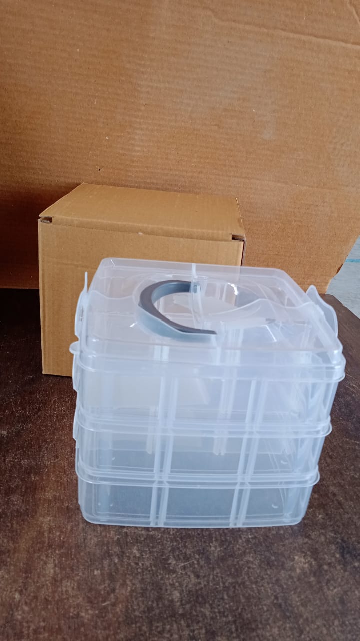 3-Tier 18 Sections Transparent Stackable Adjustable Compartment Slot Plastic Craft Storage Box Your Brand