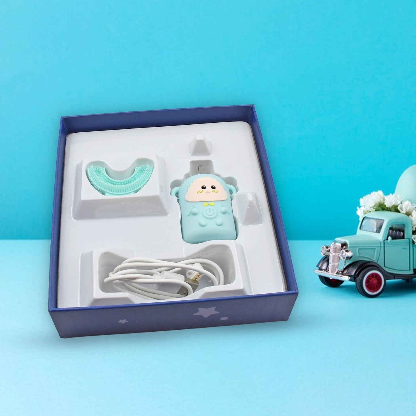 Electric Toothbrush With Light & Music, Kids U-Shaped 360Â° USB Rechargeable Plastic Automatic Toothbrush Portable Adjustable Cleaning Whitening Toothbrush with USB Charging Function Plastic + ABS for Kids Your Brand