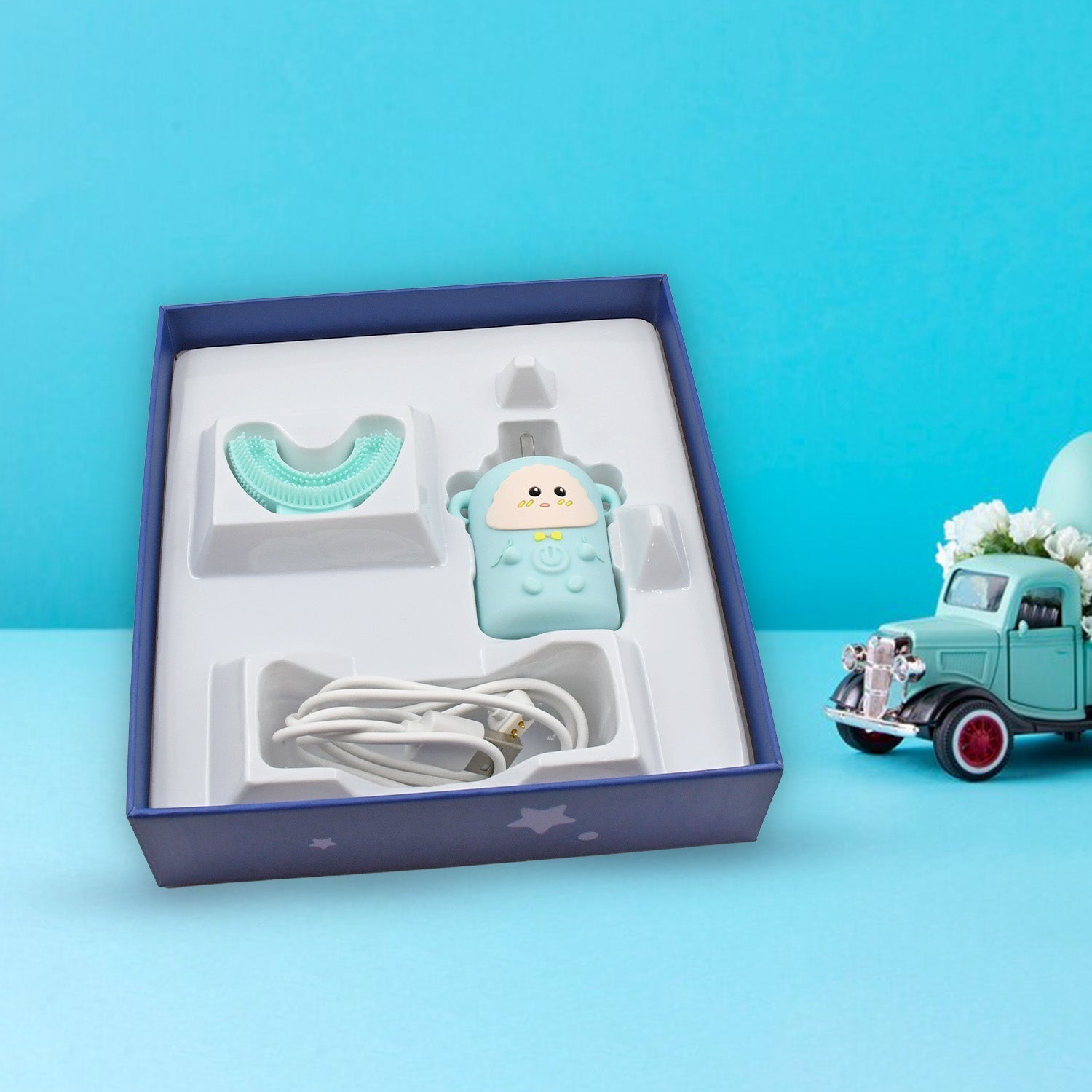 Electric Toothbrush With Light & Music, Kids U-Shaped 360Â° USB Rechargeable Plastic Automatic Toothbrush Portable Adjustable Cleaning Whitening Toothbrush with USB Charging Function Plastic + ABS for Kids Your Brand