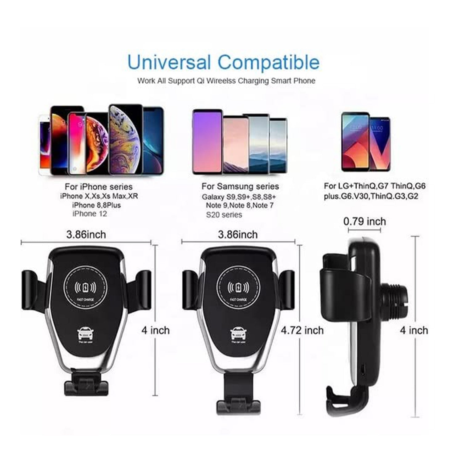 Car Phone Holder Wireless Car Charger 10W Qi Fast Charging Car Charger Gravity Auto Clamping 360Â° Rotation Air Vent Car Mount Holder Your Brand