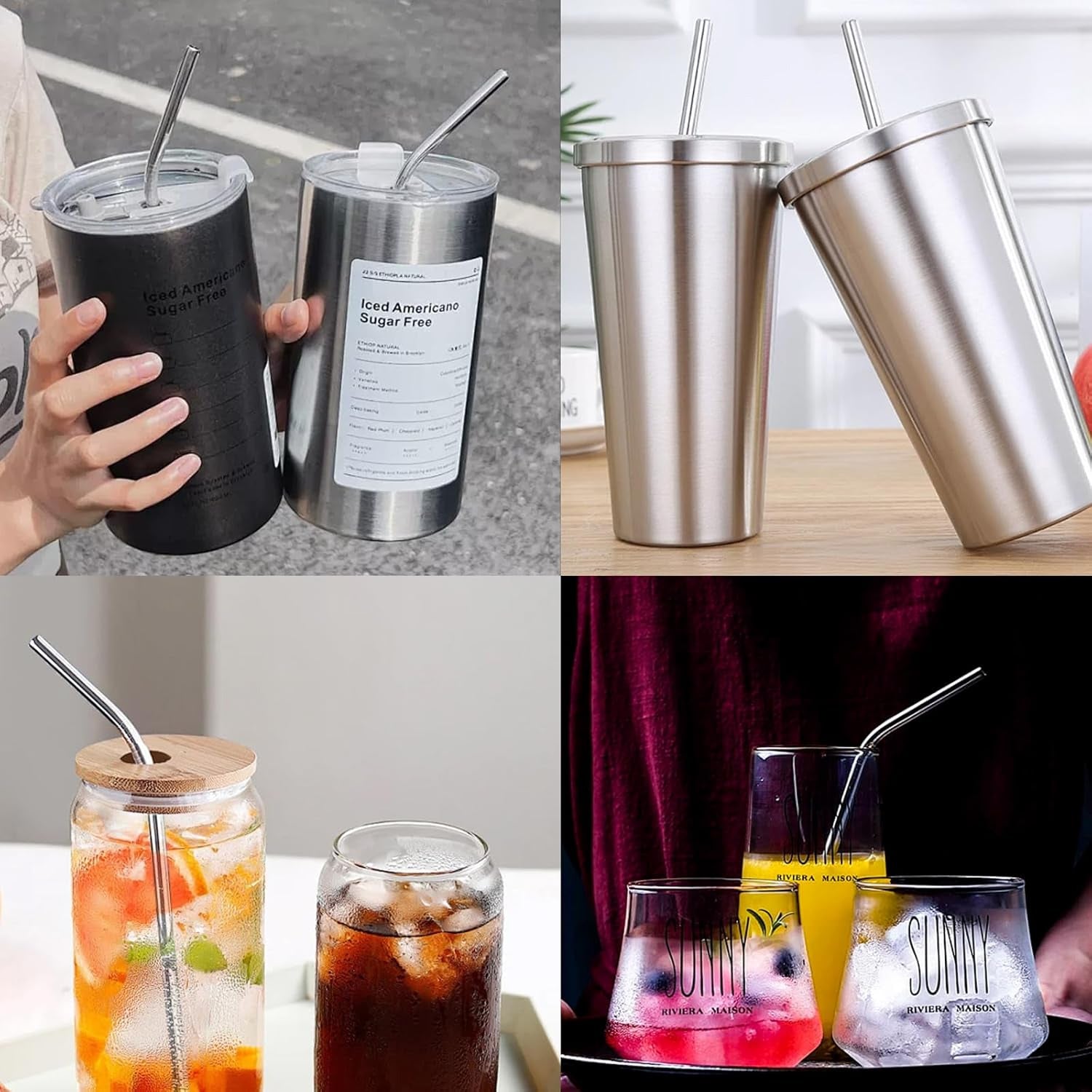 0579 Premium Stainless Steel Reusable Drinking Straws with Cleaning Brush Set