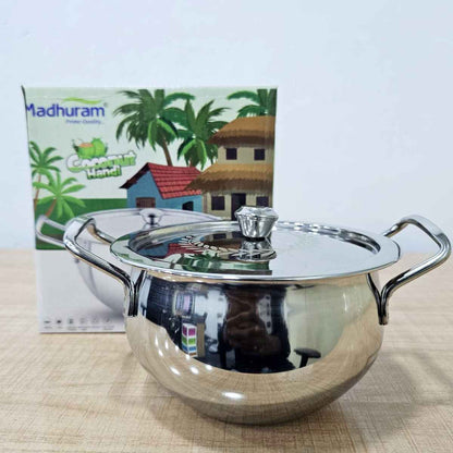 Madhuram Stainless Steel Coconut Handi with Lid – Size 1