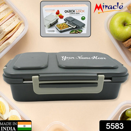 Customize Miracle Quick Lock Leak Proof 2 Compartment Stainless Steel LUNCH BOX Inner Plate Reusable Microwave Freezer Safe Lunch Box Trendy Thermal Insulation Leak Proof for Office Vacuum Tiffin Box for Boys / Girls / School / Office Women and Men  Your Brand