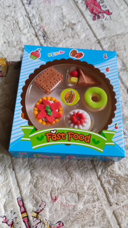3D Fast Food Erasers Set, Cute Mini Colorful Erasers for Kids Gift & School (5 Pcs) Your Brand