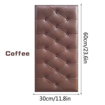3D adhesive wallpaper in coffee color featuring a tufted design, measuring 30cm by 60cm