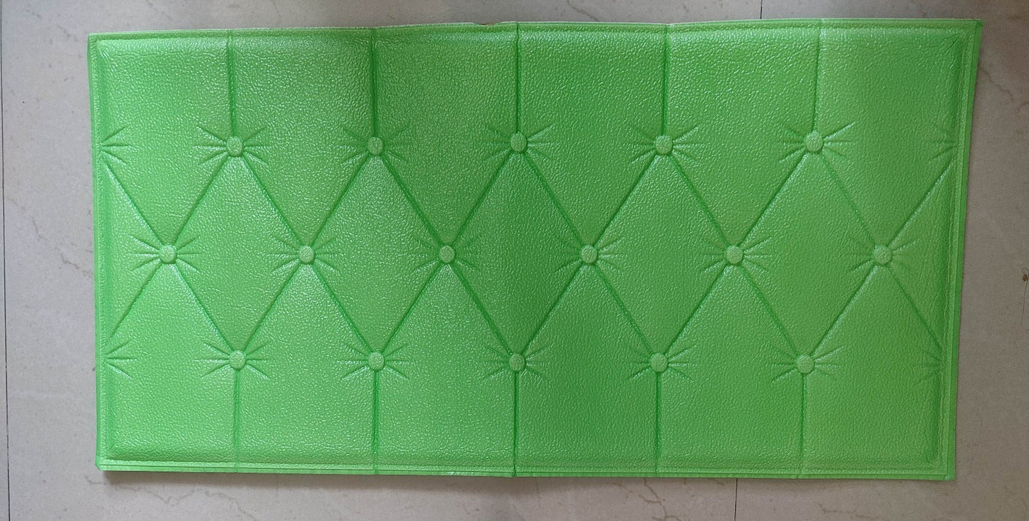 Bright green 3D adhesive wallpaper with tufted design for home improvement projects
