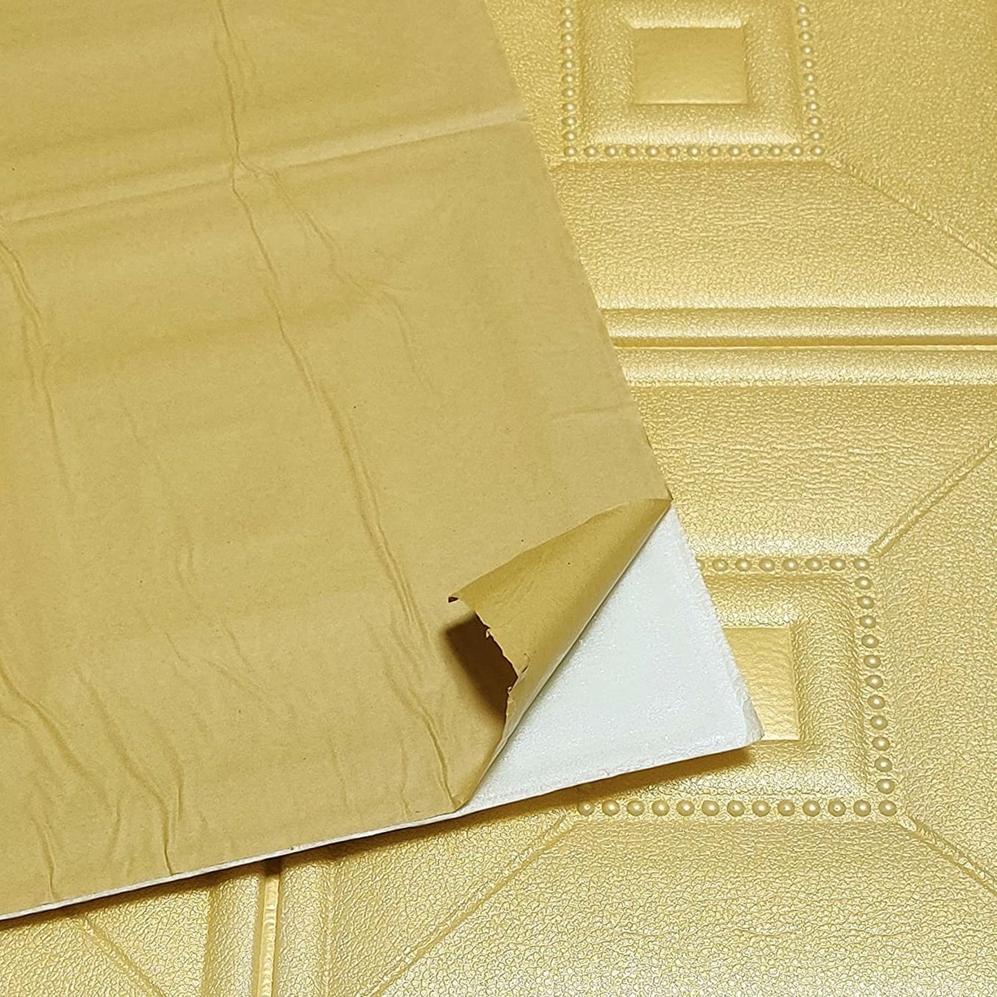 Peel and stick 3D foam wallpaper panels in gold color for easy home decoration