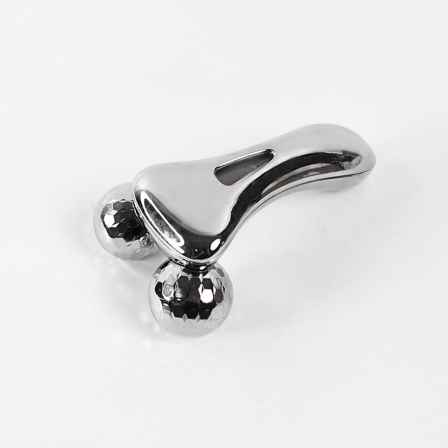 3D roller face and body massager in sleek silver design for enhancing circulation and relaxation