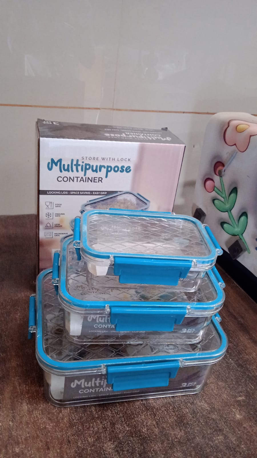 Multipurpose Plastic Containers / Lunch Boxes (3 Pcs Set / 1500, 750, 350 ML Approx) Your Brand