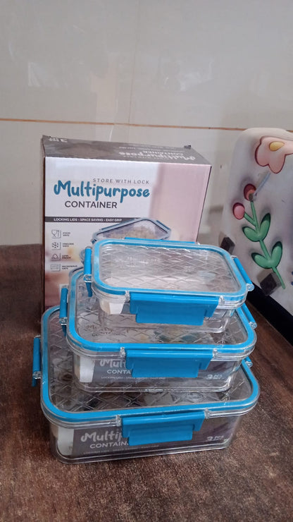 Multipurpose Plastic Containers / Lunch Boxes (3 Pcs Set / 1500, 750, 350 ML Approx) Your Brand