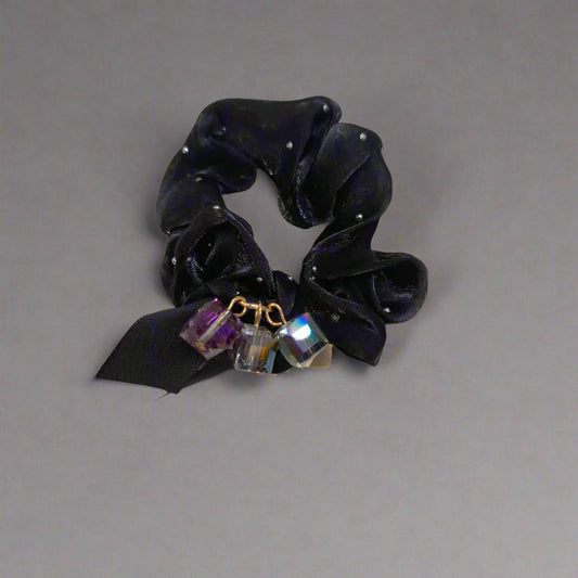 Luxury Crystal Rhinestone Glossy Satin Silk Hair Scrunchies - Large Elastic Hair Bands for Women & Girls