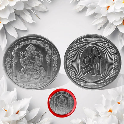 Ganesh Ji, Silver color Coin for Gift & Pooja | Silver Coin | Silver Coin / Diwali Gift (1 Pc / (Metal is not silver) Your Brand