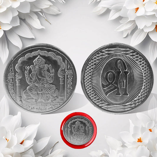 Ganesh Ji, Silver color Coin for Gift & Pooja | Silver Coin | Silver Coin / Diwali Gift (1 Pc / (Metal is not silver) Your Brand