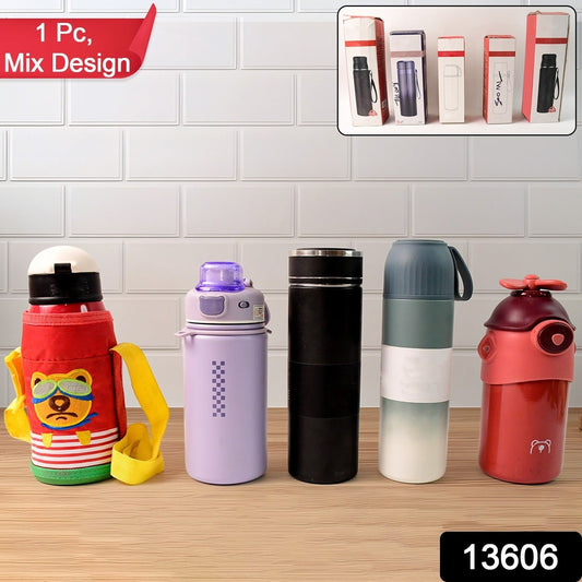 Stainless Steel Water Bottles 500 ML Approx (Mix Design & Color / 1 Pc) Your Brand