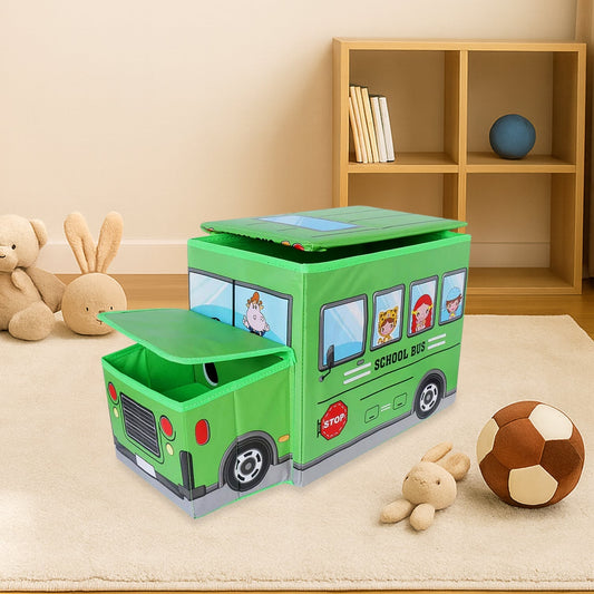 Foldable Bus Shape Toy Box Storage with Lid for Storage of Toys Basket Useful as Toy Organizer mountable Racks Surface Multipurpose Basket for Kids Wardrobe Cabinet Wood with Cloth Cover For Home Decor Books, Game, Baby Cloth (Mix Color & Design ) Your Brand
