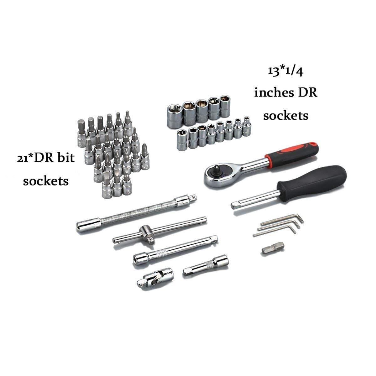 46 in 1 socket tool kit featuring various sizes of sockets and ratchets for versatile use