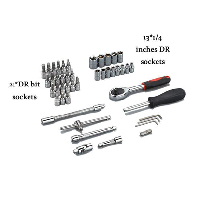 46 in 1 socket tool kit featuring various sizes of sockets and ratchets for versatile use
