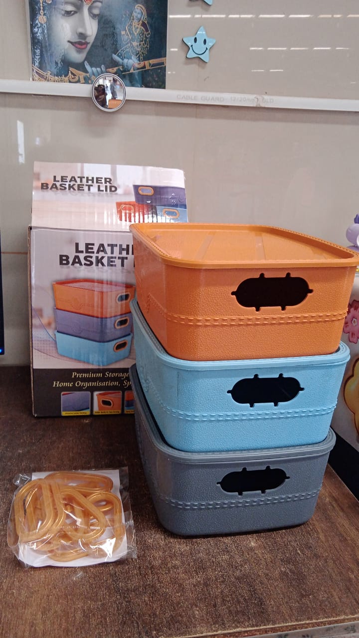 3-Piece Plastic Multipurpose Storage Basket Bin Set with Handle (3 Pcs Set) Your Brand