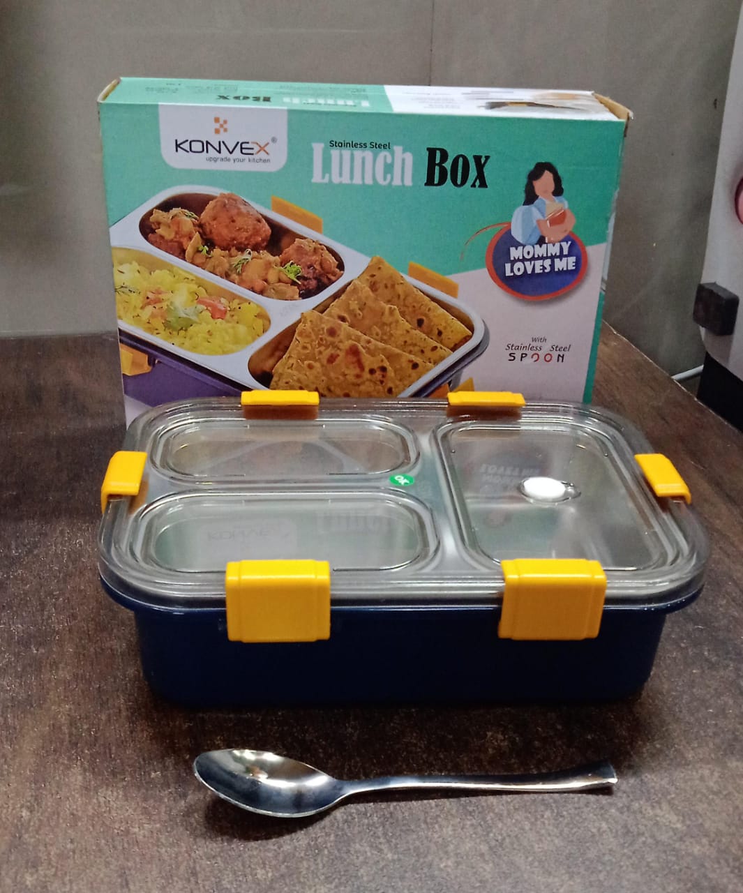 3 Compartment Transparent Stainless Steel Lunch Box for Kids Your Brand