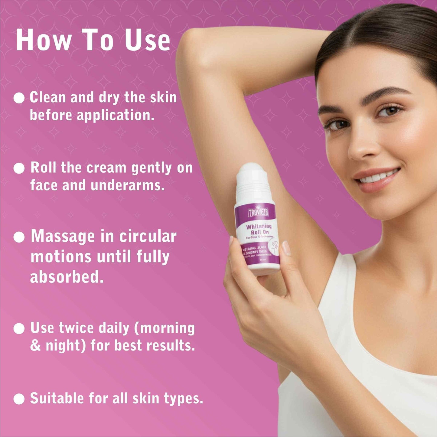 Trovieza Whitening Roll on Cream for Face & Underarm, for Skin Glow & Moisturization, 50gm 8feb97-4