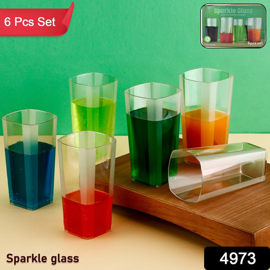 Unbreakable Stylish Transparent Square Design Water / Juice / Beer / Wine Tumbler Plastic Glass Set ( 300 ML, Pack of 6) Your Brand