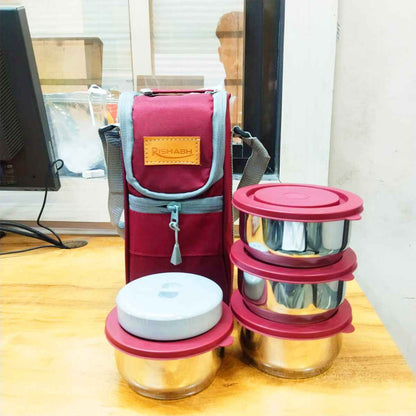 Rishabh Steel Bite 4 Container Lunch Box WIth Lunch Bag