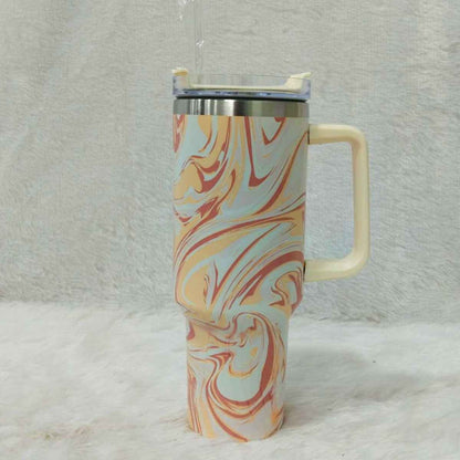 Marble Swirl Stainless Steel Tumbler with Handle, Lid & Straw