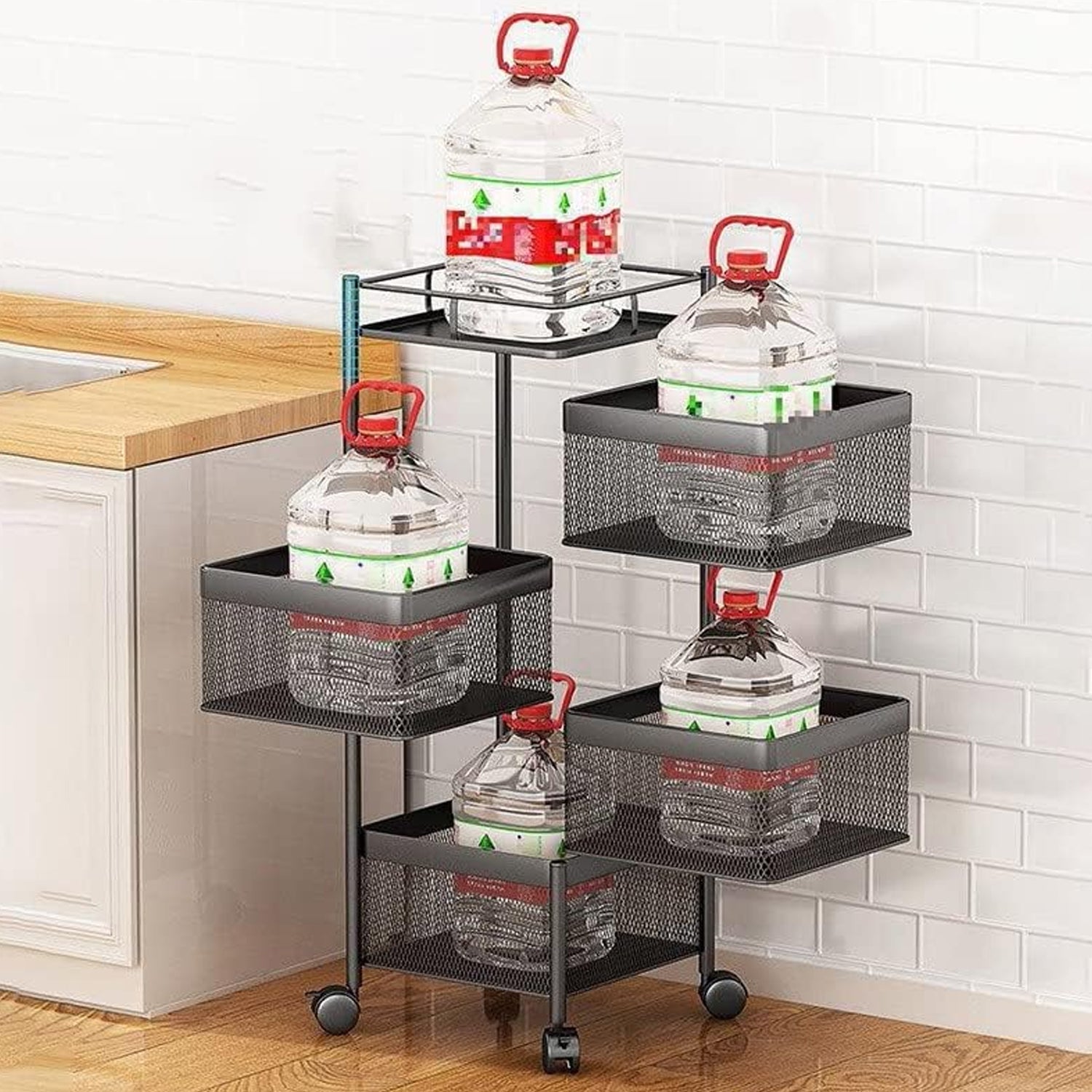 Metal High Quality Kitchen Trolley Kitchen Organizer Items and Kitchen Accessories Items for Kitchen Rack Square Design for Fruits & Vegetable Onion Storage Kitchen Trolley with Wheels (4 Layer) Your Brand