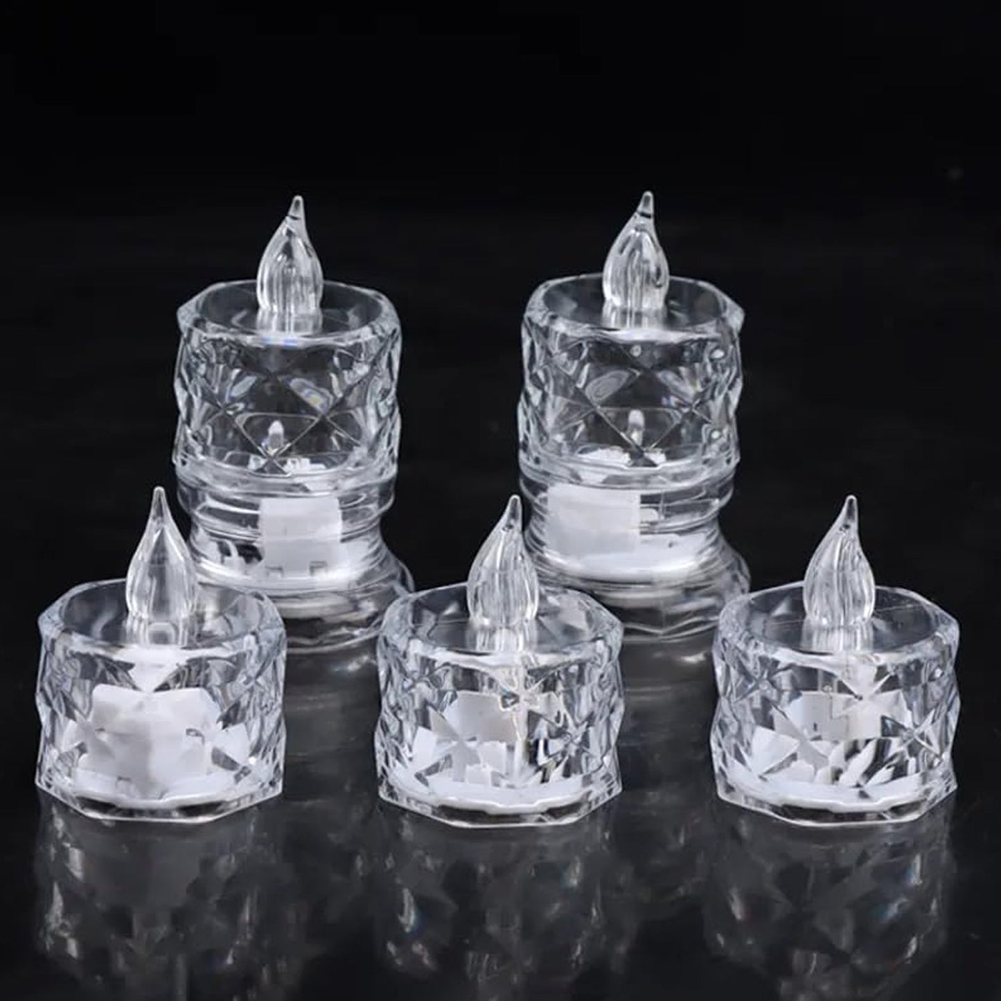 12 Pcs Flameless and Smokeless Decorative Acrylic Candles Transparent Led Tea Light Candle for Gifting, House, Diwali, Christmas, Festival, Events Decor Candles, Diwali Your Brand