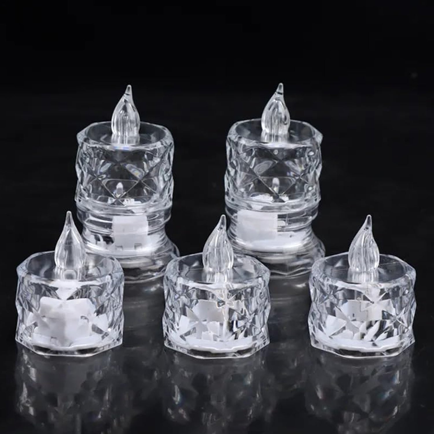 12 Pcs Flameless and Smokeless Decorative Acrylic Candles Transparent Led Tea Light Candle for Gifting, House, Diwali, Christmas, Festival, Events Decor Candles, Diwali Your Brand