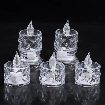 12 Pcs Flameless and Smokeless Decorative Acrylic Candles Transparent Led Tea Light Candle for Gifting, House, Diwali, Christmas, Festival, Events Decor Candles, Diwali Your Brand