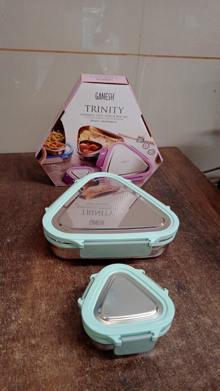 Ganesh Trinity 2-Piece Stainless Steel Triangle Lunch Box Set Your Brand