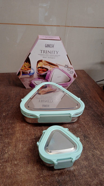 Ganesh Trinity 2-Piece Stainless Steel Triangle Lunch Box Set Your Brand