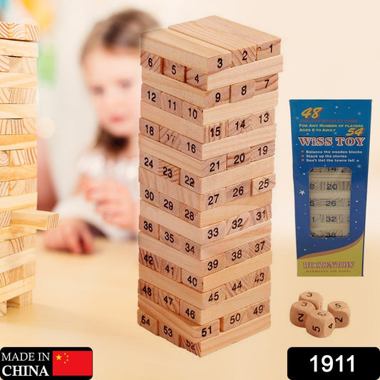 54 Pcs Blocks 4 Dices Wooden Tumbling Stacking Building Your Brand