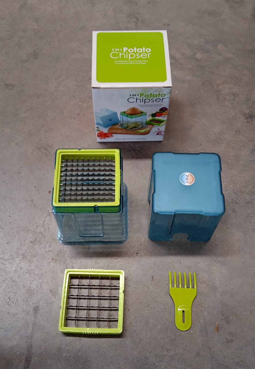 2-in-1 Potato Chipper & Slicer – French Fries Maker with Two-Blade Cutter (1 Pc) Your Brand