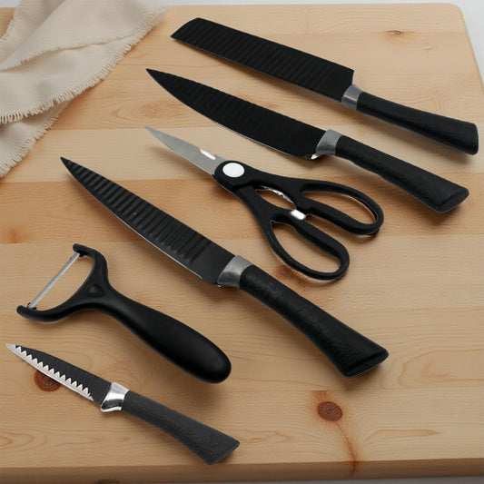 6 Pieces Professional Kitchen Knife Set, Meat Knife, Chef's Knife with Non-Slip Handle for Home, Kitchen and Restaurant with Chef Peeler and Scissor (Stainless Steel / 6 Pcs Set) Your Brand