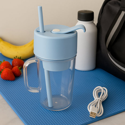 2 In1 Portable Crusher Juicer With Handle & Straw for Smoothie Sipper USB Rechargeable (340 ml) 6 Stainless Steel Blades Compact Juicer Mixer, Juicer Portable Fresh Juice Blender Portable Electric Juicer ( 340 ML ) Your Brand