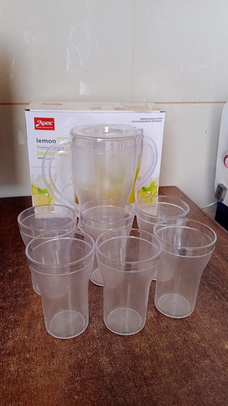 Apex Unbreakable Lemon Jug Set with 6 Glasses – 1200ML Jug + 300ML Glasses Approx Your Brand