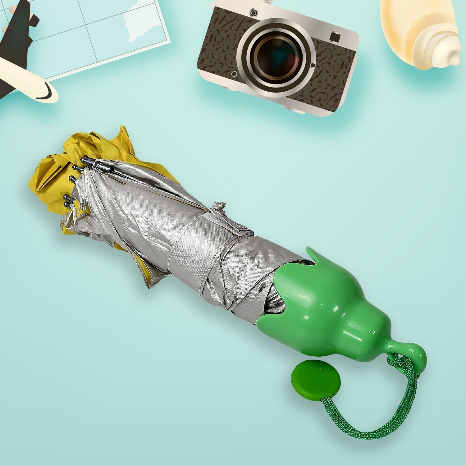 Vegetable shaped Folding Umbrella, Plastic Case Creative Fashion Folding Mini Sun Shade Rain Umbrella, Unique Umbrella, Sun & UV Protection, Cute Design (1 Pc) Your Brand