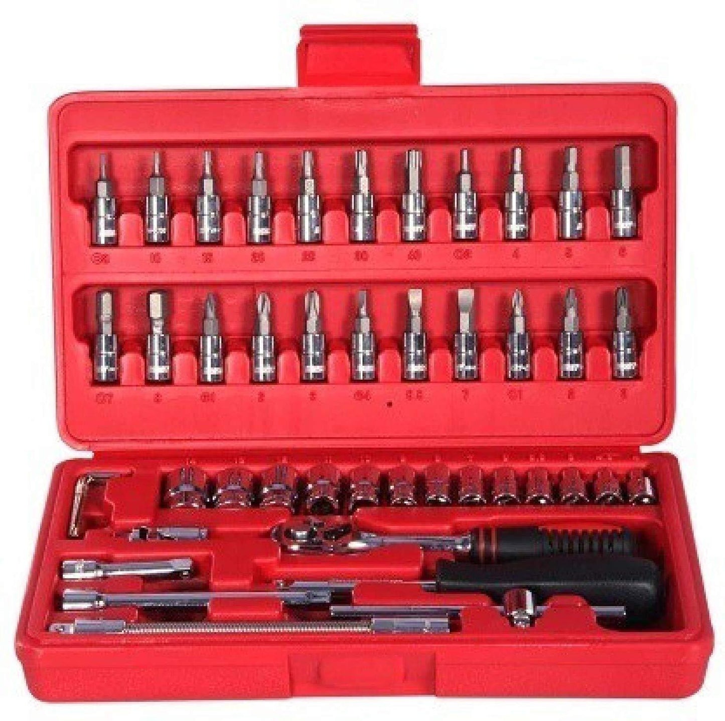 Socket 1 / 4 Inch Combination Repair Tool Kit (Red, 46 pcs) Your Brand