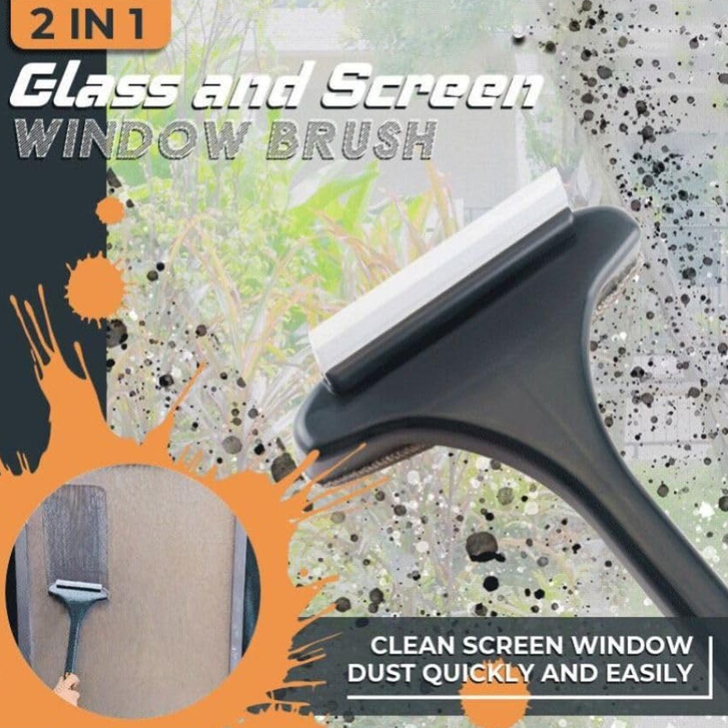 2-in-1 Mesh Cleaning Brush & Wiper with Extended Handle – Window Cleaner (1 Pc) Your Brand