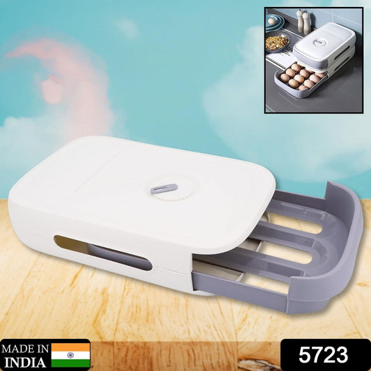 Egg Storage Box Plastic Egg Drawer Fridge Egg Organizer Egg Keeper Refrigerator Egg Drawer Plastic Egg Carton Covered Egg Holder Pantry Egg Bin Household Egg Tray (1 Pc) Your Brand