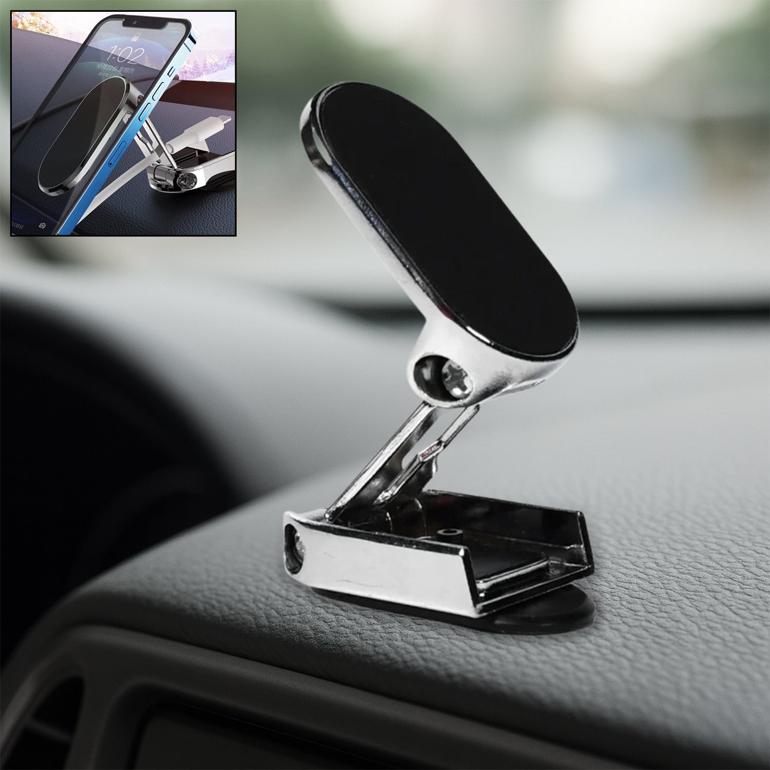 360° Rotating Magnetic Car Phone Holder in Metal (1 Pc, Folding) Your Brand