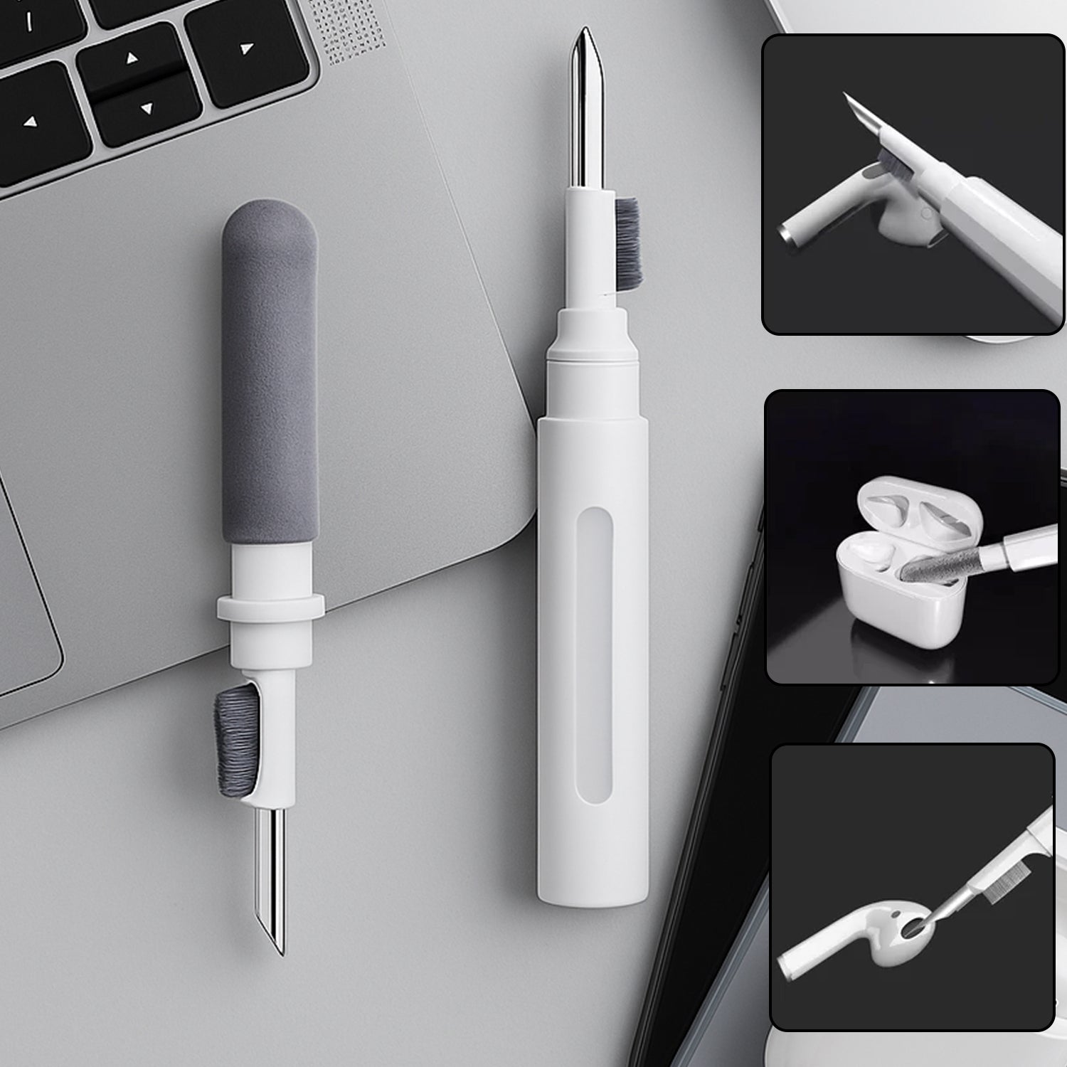 3 In 1 Earbuds Cleaning Pen For Cleaning Of Ear Buds And Ear Phones Easily Without Having Any Damage. Your Brand