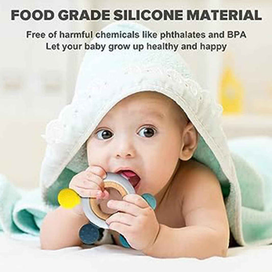 Baby Teething Toys Silicone Teethers Bpa Free Silicone Rudder With Wooden Ring