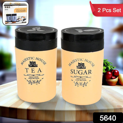 Accurate Seal Tea Sugar Coffee Container, Plastic Damru Shaped Tea, Coffee, Sugar Canisters Jar, New Airtight Food Seal Containers for Salt, Dry Fruit, Grocery 2 Section (800 ML Approx) Your Brand