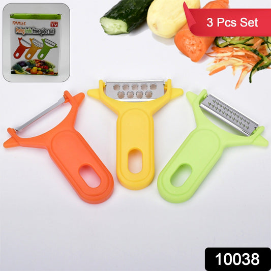 Peeler Slicers Shredders for Fruits and Vegetables, Cutter, Grater Kitchen Helper, Potato Fruits Peeler, Stainless Steel Sharp Blade with Non-Slip Handle (3 Pcs Set) Your Brand