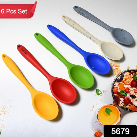 Multipurpose Silicone Spoon, Silicone Basting Spoon Non-Stick Kitchen Utensils Household Heat-Resistant Non Stick Spoons Kitchen Cookware Items For Cooking and Baking (6 Pcs Set) Your Brand