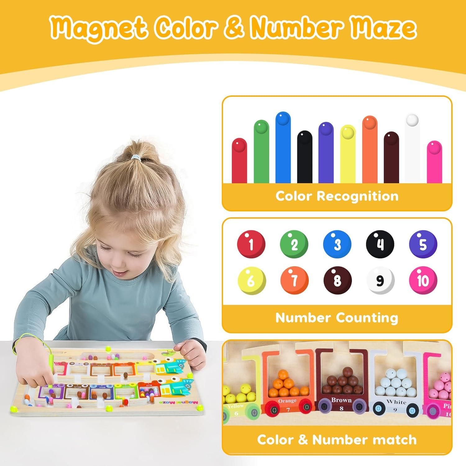 Magnetic Color & Number Maze Montessori Wooden Puzzle Game Board 8feb97-4
